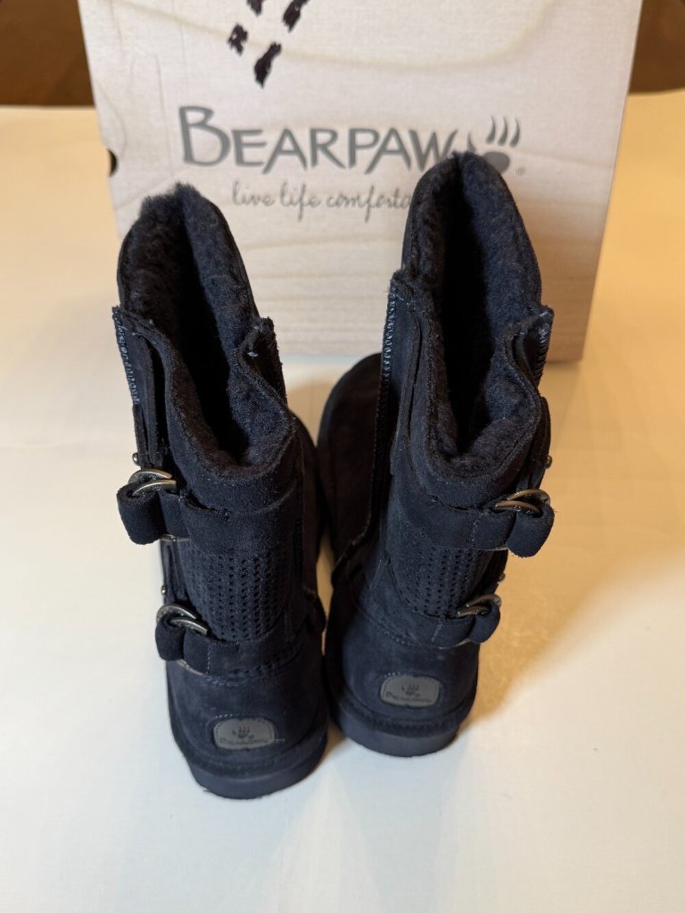 Bearpaw Navy Twin Buckled Clara Boots with Fuzzy Lining. New in Box Women's 10 - Picture 5 of 10